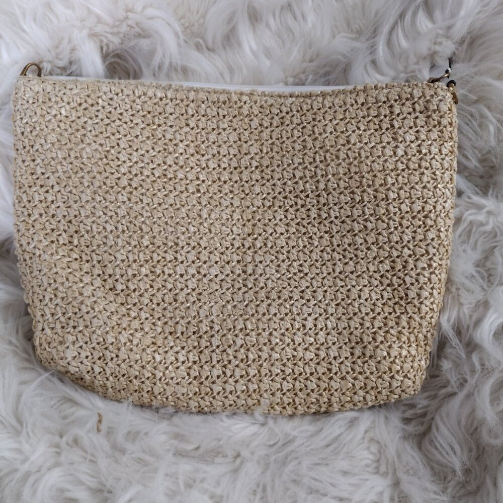 GUESS Woven Straw Shoulder Bag Beige Gold Chain Summer Clutch Resort Style - Picture 4 of 9